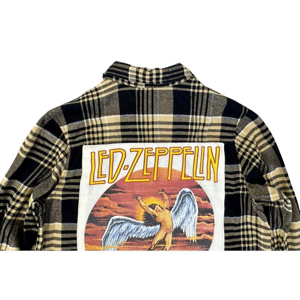 LED ZEPPELIN 70s Rock Retro Vintage Upcycled Plaid Flannel Kids Shirt Sz 10/12 - Picture 7 of 11